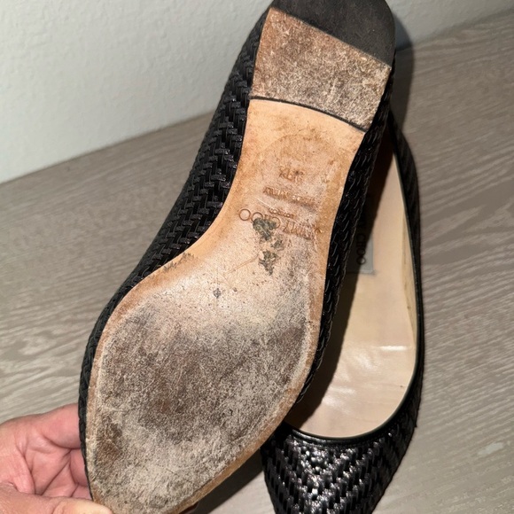 Jimmy Choo Aza Woven Leather Metallic Threaded Black Heels size 39.5. 9.5 - Picture 4 of 12